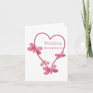 Wedding Acceptance Thank You Card Pink Heart