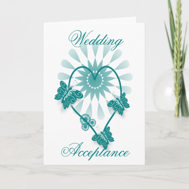 Wedding Acceptance Thank You Card Teal Butterflies (Front)