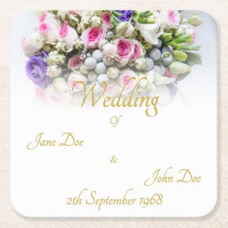 Wedding Accessories - Bride with colorful wedding Square Paper Coaster