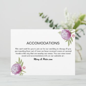 Wedding Accommodation Card | Zazzle