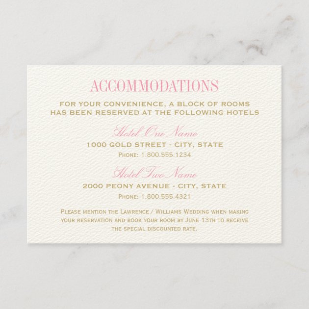 Wedding Accommodation Card | Pink And Gold