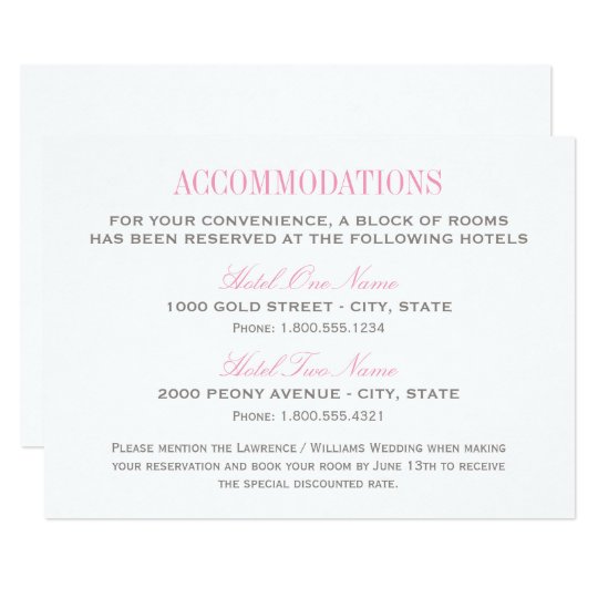 Wedding Accommodation Card Pink And Gray Zazzle Com Accommodation Cards For Wedding Invitations Template