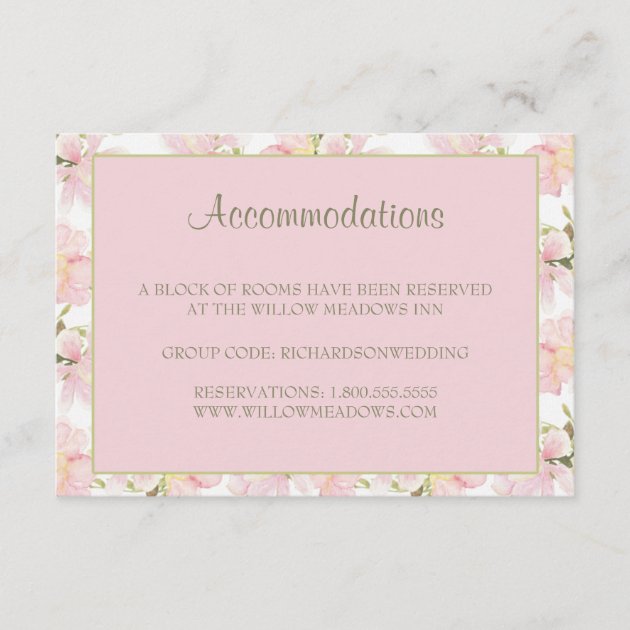 Wedding Accommodation Card | Pink And Green Floral