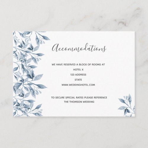 Wedding accommodations blue white floral enclosure card