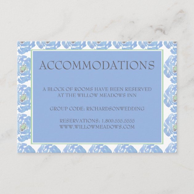 Wedding Accommodations Card Blue Watercolor Floral