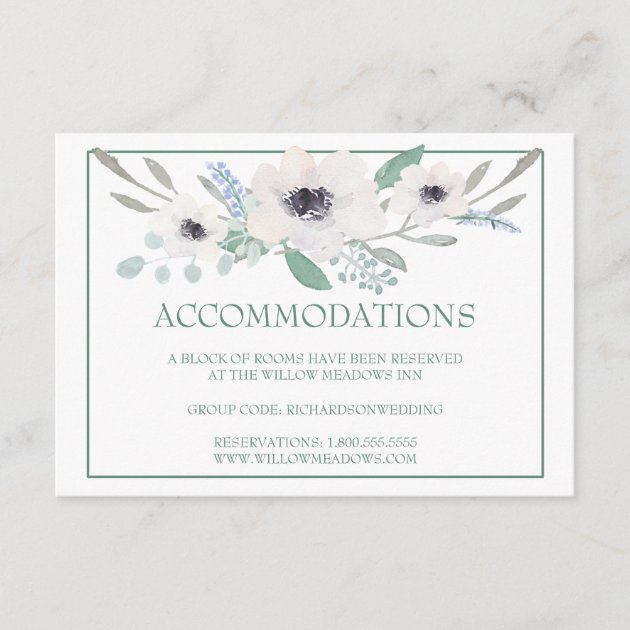 Wedding Accommodations Card | White Floral Bouquet