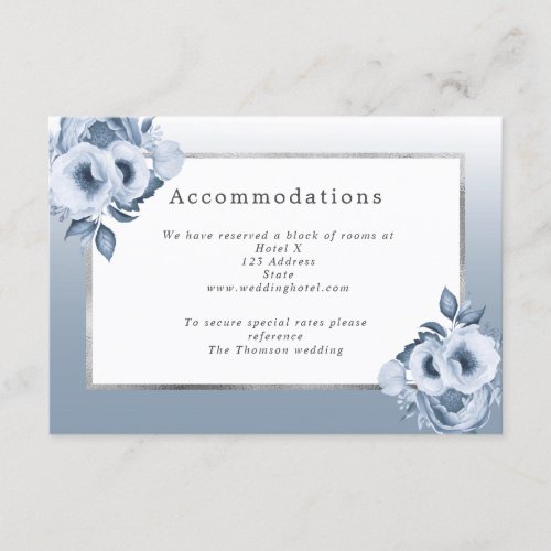 Wedding accommodations dusty blue florals white enclosure card