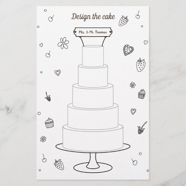 Wedding Activities Colouring Pages Design Cake (Front)