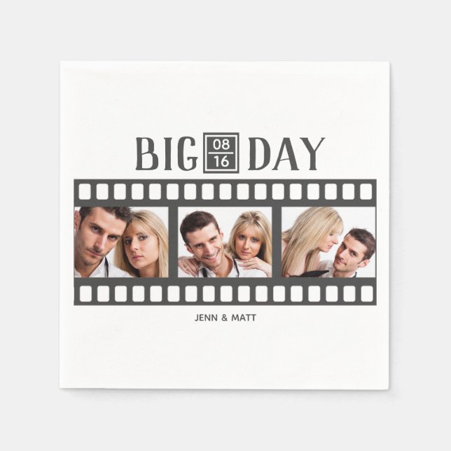 Wedding Add 3 Photos Fun Film Napkins (Front)