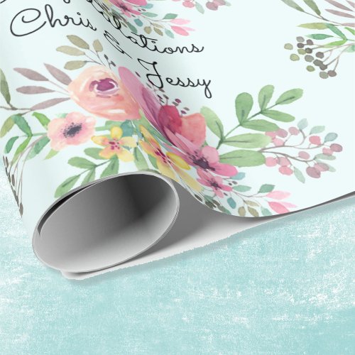 Wedding Add Names Floral Watercolor Roll of Wrapping Paper