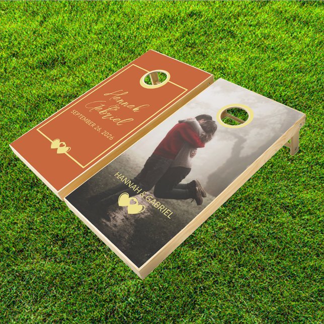 Wedding Add Photo Terracotta Gold Cornhole Set (Wedding Add Photo Terracotta Gold Cornhole Set)