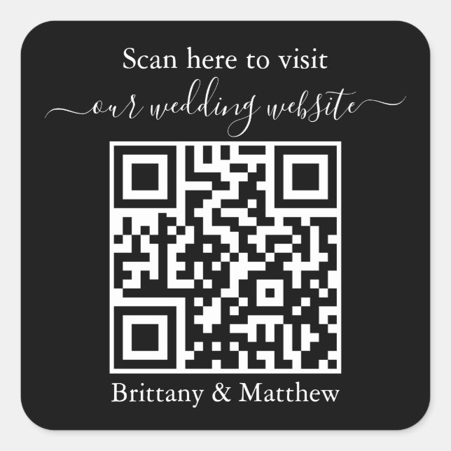 Wedding Add Your QR Code Website Black Sticker (Front)