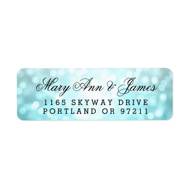 Wedding Address Beach Ombre Glitter Lights Label (Front)