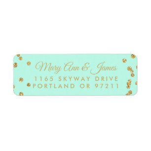 Wedding Address Gold Faux Glitter Confetti Mint Label
