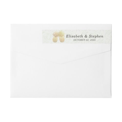 Wedding Address Gold Foil Pineapples Damask Paper Wrap Around Label