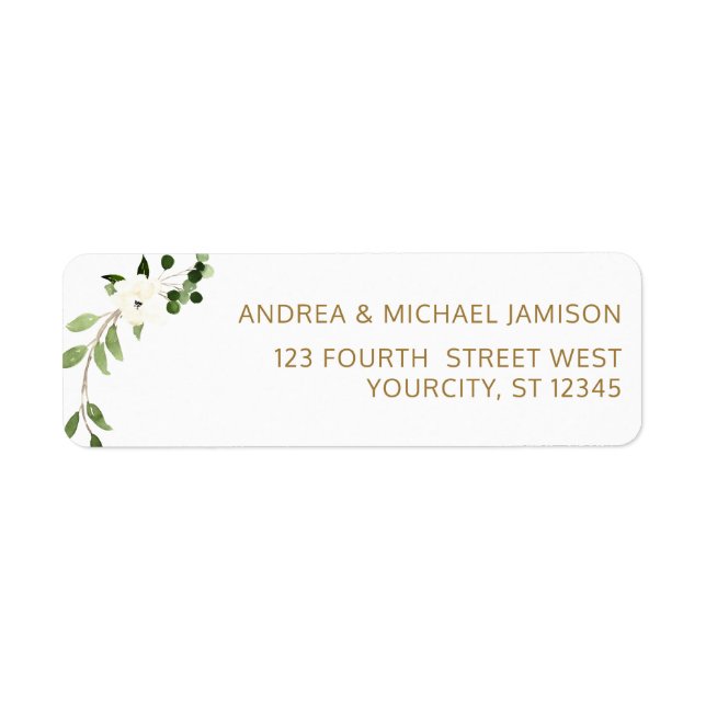 Wedding Address Greenery Rustic Watercolor White Label (Front)