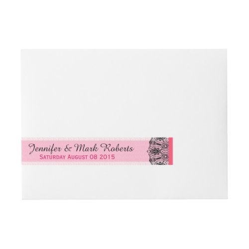 Wedding Address Label Black Lace  Pink Damasks