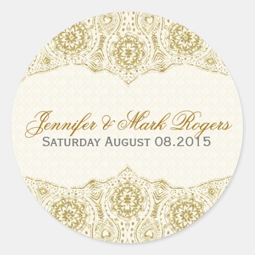 Wedding Address Label Gold Lace 2 Beige Damasks