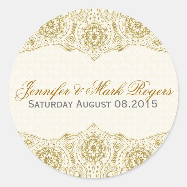 Wedding Address Label Gold Lace 2 Beige Damasks (Front)