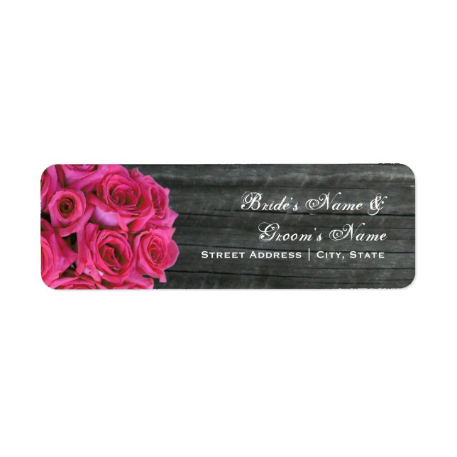 Wedding Address Label - Hot Pink Roses & Barnwood (Front)