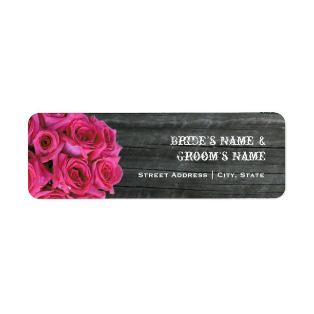 Wedding Address Label - Hot Pink Roses & Barnwood (Front)