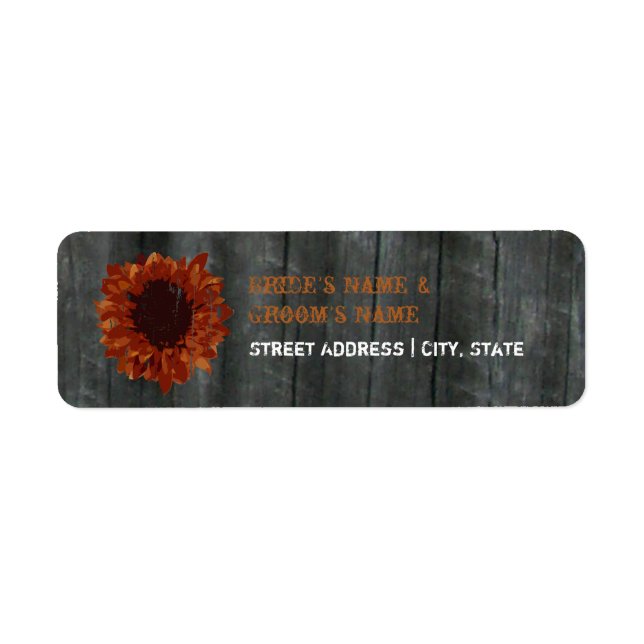 Wedding Address Label - Sunflower and Barnwood (Front)