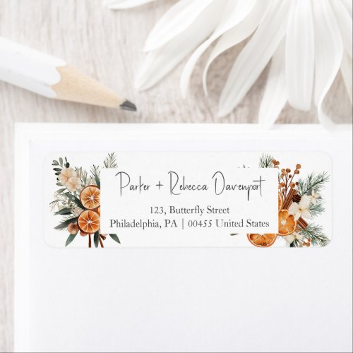 wedding address label winter greenery