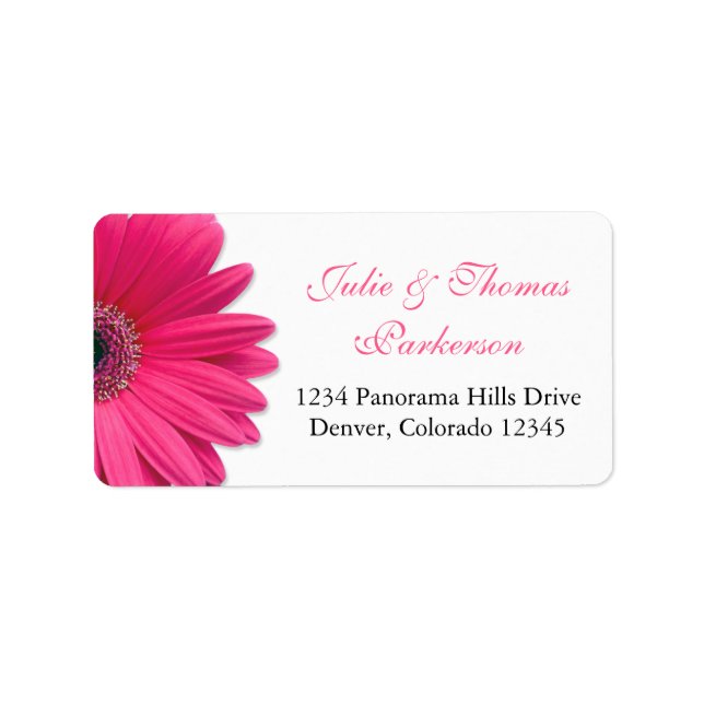 Wedding Address Labels | Pink Gerbera Daisy Black (Front)