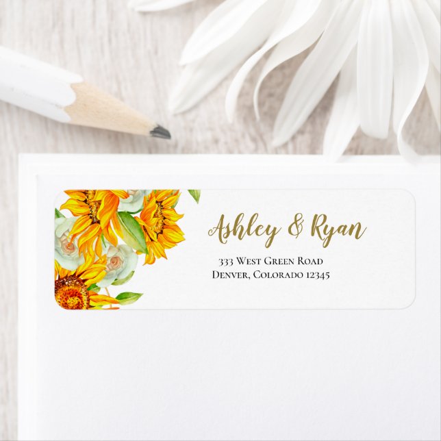 Wedding Address Labels Sunflower Watercolor (Insitu)