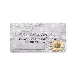Wedding Address Lace Sunflower Wood String Lights Label