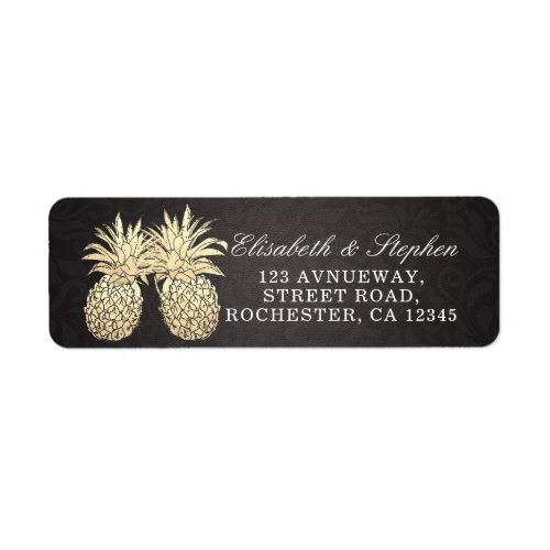 Wedding Address Modern Black Gold Pineapple Couple Label