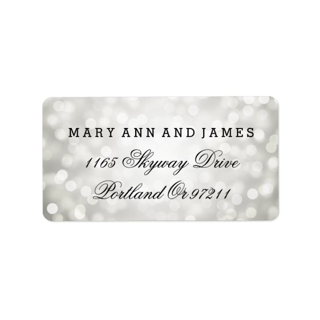 Wedding Address Silver Glitter Lights Label