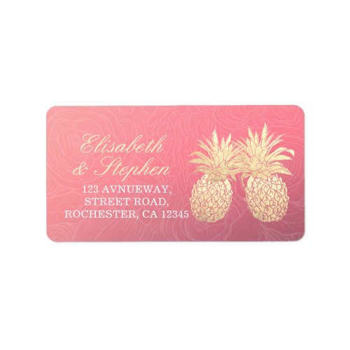 Wedding Address Vintage Gold Foil Pineapple Couple Label