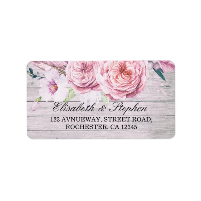 Wedding Address Watercolor Boho Floral Rustic Wood Label (Front)