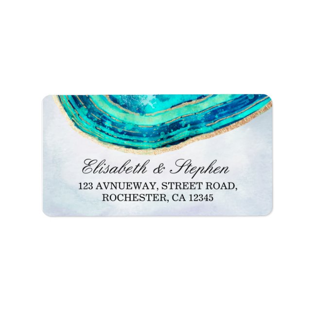 Wedding Address Watercolor Teal & Gold Agate Geode Label (Front)