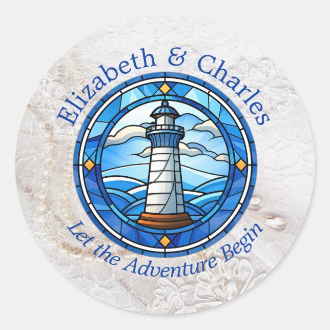 Wedding Adventure Lighthouse Sailing Nautical Classic Round Sticker (Front)