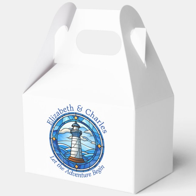 Wedding Adventure Lighthouse Sailing Nautical Favor Boxes (Front)