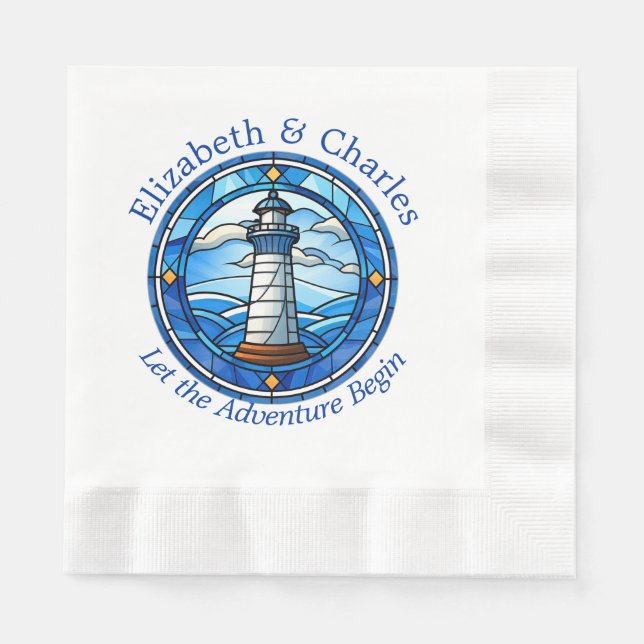 Wedding Adventure Lighthouse Sailing Nautical Napkins (Front)