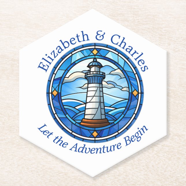 Wedding Adventure Lighthouse Sailing Nautical Paper Coaster (Front)