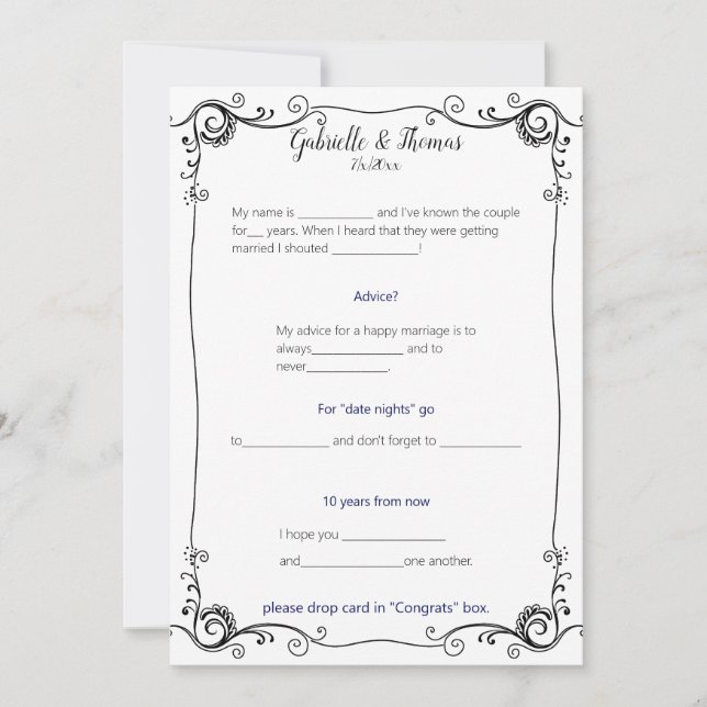 Wedding Advice and Comments Filigree Frame Invitation (Front)
