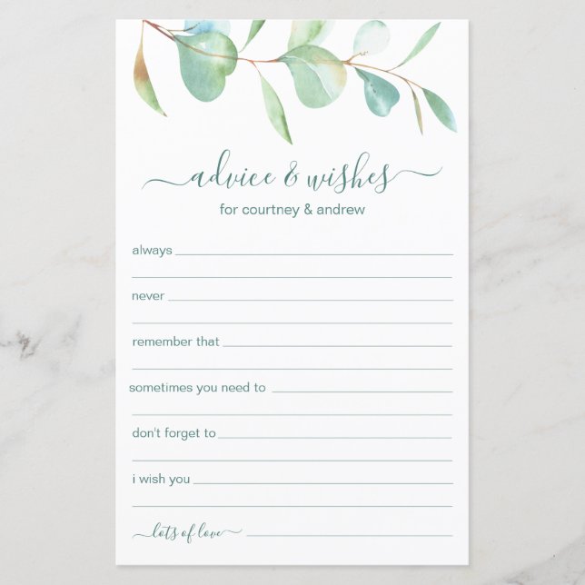 Wedding Advice and Wishes Eucalyptus  (Front)