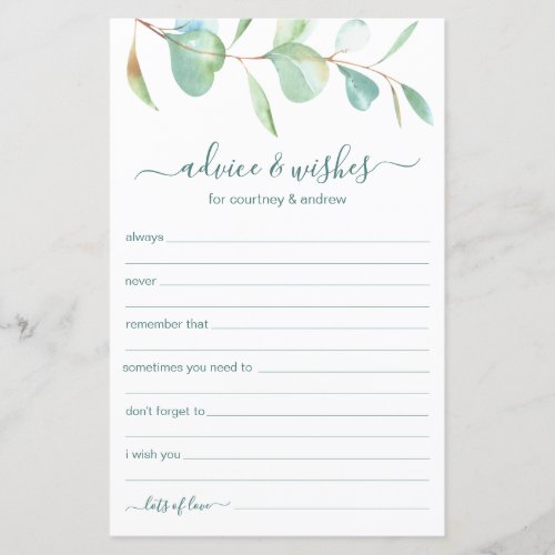 Wedding Advice and Wishes Eucalyptus 