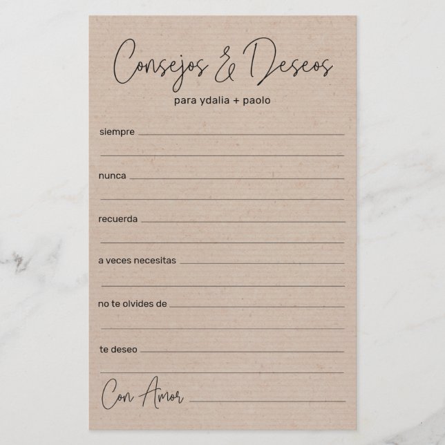 Wedding Advice and Wishes Spanish (Front)