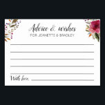 Wedding Advice and Wishes with Burgundy Flowers Table Number<br><div class="desc">These beautiful personalized advice and wishes cards will be the perfect compliment to your wedding reception or bridal/couples shower. This design features burgundy watercolor flowers and space for guests to leave their thoughts for you. This makes a great guest book alternative. Coordinating sign available.</div>