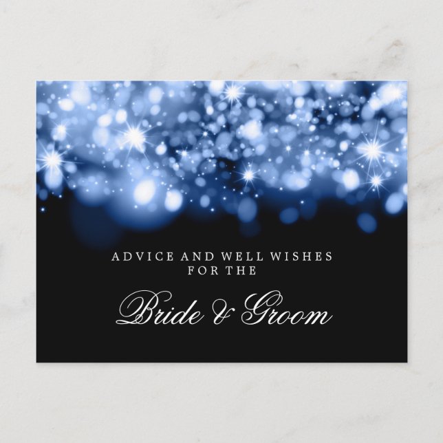 Wedding Advice Card Blue Sparkling Lights (Front)