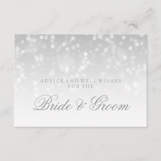 Wedding Advice Card Silver Bokeh Sparkle Lights (Front)