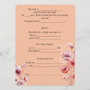 Wedding Advice Peach Fuzz Watercolor Flowers  Card