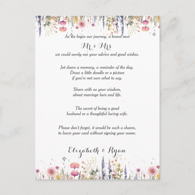 Wedding Advice Wishes Love and Life Advice Card (Front)