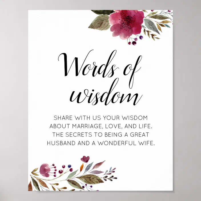 Words Of Wisdom For Wedding Personalized Wedding Advice Words Of Wisdom Burgundy Floral Poster |  Zazzle.com
