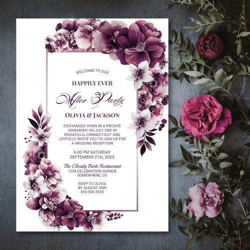 Wedding After Party Pink Plum Floral Reception Invitation